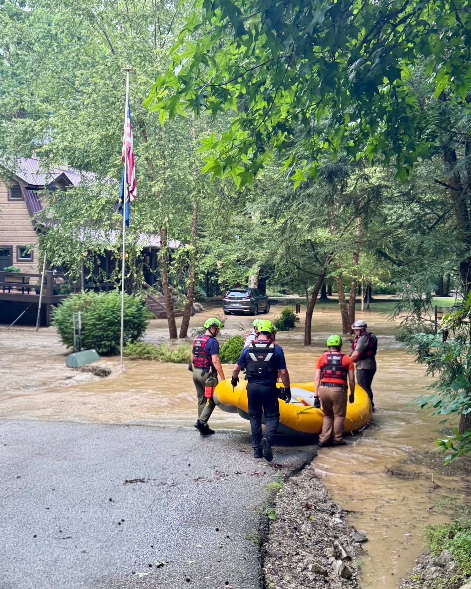 Swift water rescue operation during a mutual aid call